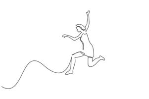 people joy happiness freedom outside jumping in the air one line art design vector