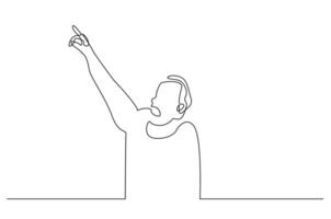 man pointing index finger showing opening getting excited one line art design vector