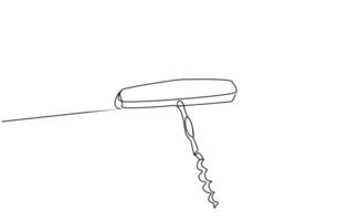 corkscrew drink alcohol opener tool object one line art design vector