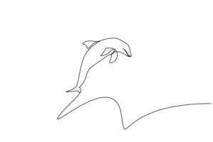 delfín pescado saltar mar uno línea Arte diseño vector
