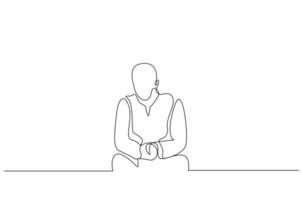 mature man sitting thoughtful alone sad one line art design vector