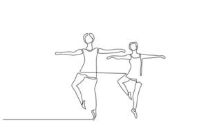 two women young dancer ballet lesson harmony balance art lifestyle one line art design vector