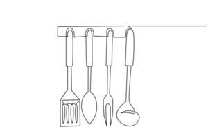 cocina suministros cuchara pared percha uno línea Arte diseño vector