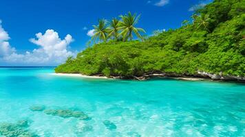 Beautiful tropical beach island with palm trees.Beautiful tropical beach island with palm trees. photo