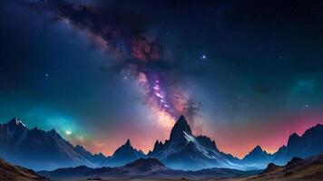Celestial Majesty Milky Way Spans Across Dramatic Mountain Range. A Milky Way Over The Mountain Peaks Landscape Wallpaper. photo