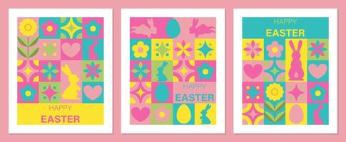 Set of Modern Happy Easter Banners. Modern trendy minimalist Bauhaus style. Abstract design. Brutalism and y2k style. illustration vector