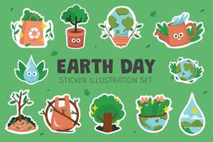 Earth Day Sticker Illustration Set vector