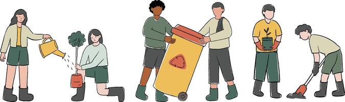 Young people in recycle go green activity set Illustration vector