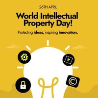 World Intellectual Property day. 26th April World Intellectual property day celebration banner to promote the importance of balanced IP. Building our common future with innovation and creativity. vector