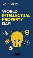 World Intellectual Property day. 26th April World Intellectual property day story banner with light bulb and icons of gear, charts. Banner to promote the Building our common future with innovation. vector