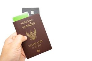 Thai Passport and IC card. vacation, planning budget. travel plan concept. photo