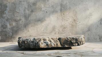 Natural Rock Texture Podium on Subdued Concrete Background for High-End Product Presentations photo