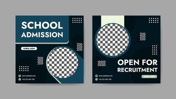 Collection of trendy school admissions and educational social media post templates. Square banner design background. vector