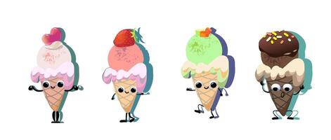 Collection of funny cheerful ice cream cartoon characters. illustration isolated on white background vector