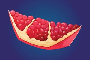 A cut slice of ripe red pomegranate with ruby juicy seeds. isolated cartoon illustration of fruit. vector