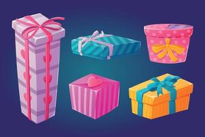 Closed gift boxes with bows. Set of isolated cartoon illustrations, present for Valentine's Day or other holiday. vector