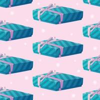 Blue striped gift box with bow. seamless cartoon pattern, present for a birthday, anniversary or other holiday. vector