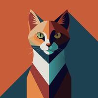 un gato con un azul y naranja antecedentes ese tiene un blanco raya en él. vector