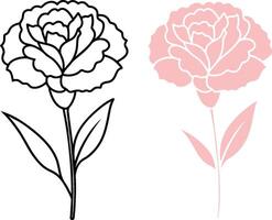 Carnation flower icon in color and outline versions for coloring book vector