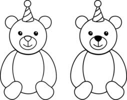 A cartoon outline teddy bear with a party hat on its head vector