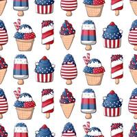 Seamless pattern for the 4th of July US Independence Day with cartoon ice cream vector