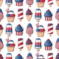 Seamless pattern for the 4th of July US Independence Day with cartoon ice cream vector