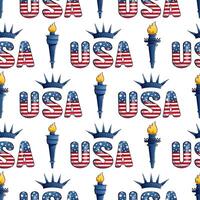 Seamless pattern for 4th of July US Independence Day with cartoon freedom torches. vector