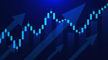 Candlestick chart with up arrows. Business investment graph, financial report, stock market and forex trading vector