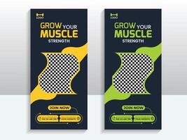 Gym and fitness roll up banner design template vector