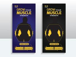 Gym and fitness roll up banner design template vector