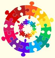 Rainbow Puzzle Pieces Arranged In A Circle vector