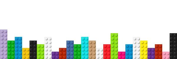 Colored plastic toy bricks on white background. Realistic bricks with free space for your text. Abstract banner vector