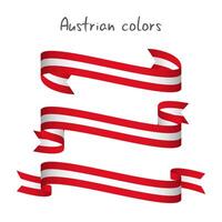 Set of three modern colored ribbon with the Austrian colors isolated on white background, abstract Austrian flag, Made in Austria logo vector