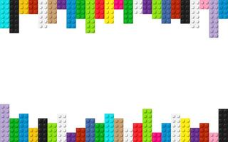 Plastic building toy blocks background. Construction plate. Close-up of a colorful bricks viewed from above with free place for your content or text. Abstract background illustration vector