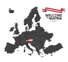 illustration of a map of Europe with the state of Austria in the appearance of the Austrian flag and Austrian ribbon isolated on a white background vector