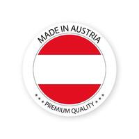 Modern Made in Austria label isolated on white background, simple sticker with Austrian colors, premium quality stamp design, flag of Austria vector