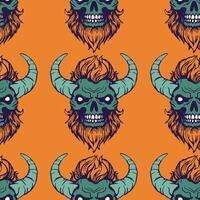 Seamless pattern with skull, beard and horns. vector