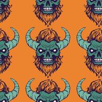 Seamless pattern with skull, beard and horns. vector