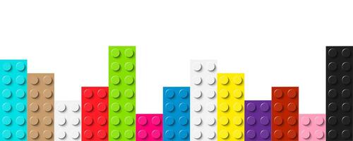 Colored plastic toy bricks on white background. Realistic bricks with free space for your text. Abstract banner vector