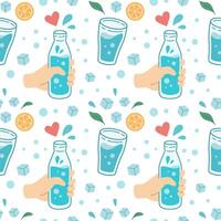 World water day seamless pattern. Drink more water concept pattern. Drinking water in glass, bottle. Zero waste concept texture. illustration. vector