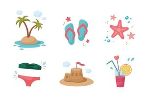 Summer Set. Cute summer icons collection. Summertime elements. Beach holidays elements. Cartoon illustration. Flat design. vector