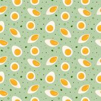 Seamless pattern with boiled egg slices and halves vector