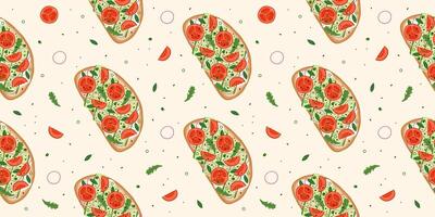 Seamless pattern with bruschetta and tomato vector