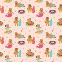 Cute summer capybaras seamless pattern vector