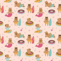 Cute summer capybaras seamless pattern vector