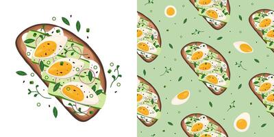 Toast with cucumbers, boiled eggs and onion vector