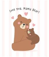 Heartwarming Mothers Day Bear Mom and Baby cuddle Cub Adorable Greeting Card Illustration. vector