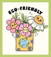 Retro Earth Day, eco friendly shopping bag Pastel Doodle Drawing Cartoon Character, save the ocean shirt design printable. vector