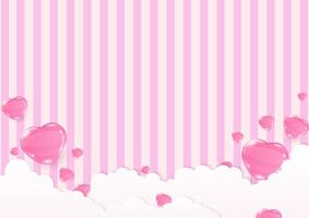 Pink heart and cloud on striped background vector