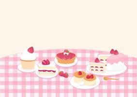 Strawberry cake with plaid pattern on cream background vector